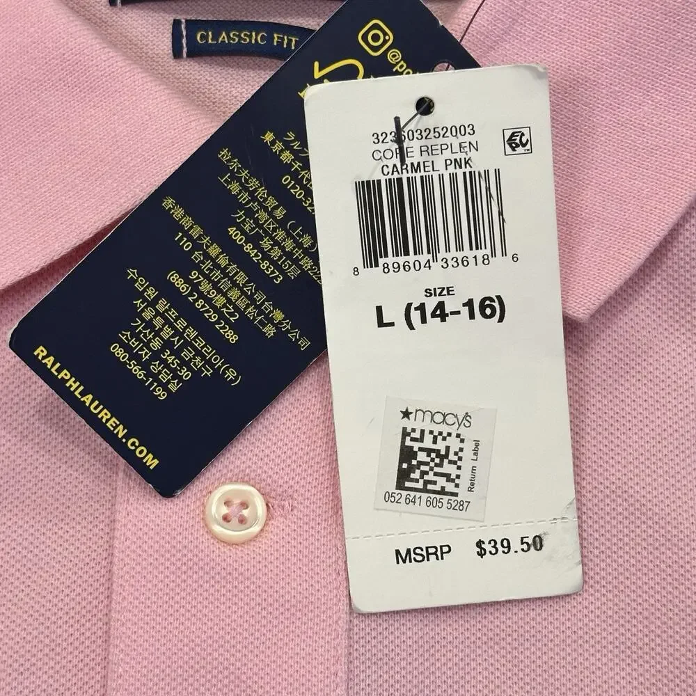Ralph Lauren NWT The Iconic Mesh Polo Shirt Boys Large (14-16) Short Sleeve Pink
